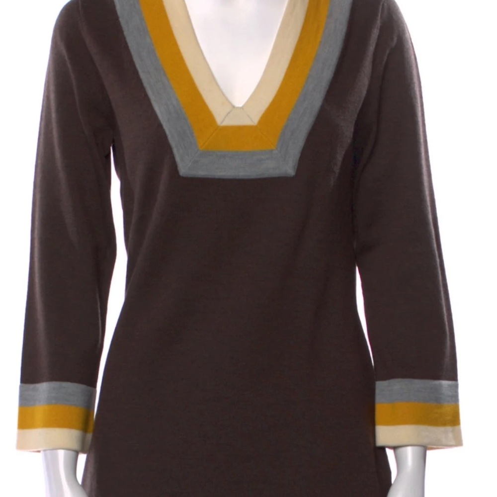 Tory Burch Women’s Brown Striped Wool Sweater Tunic - Picture 3 of 4